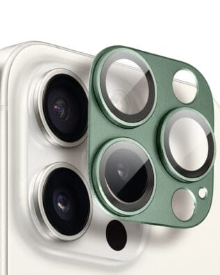 Metalowa osłona na cały aparat z wbudowanymi szkłami do iPhone 15 Pro, zielona