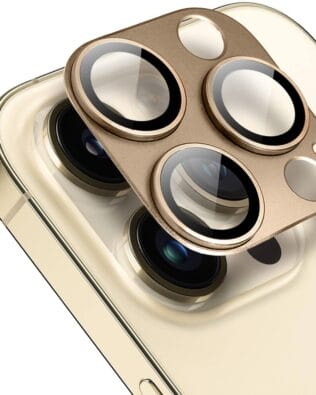 Metalowa osłona na cały aparat z wbudowanymi szkłami do iPhone 14 Pro, złota