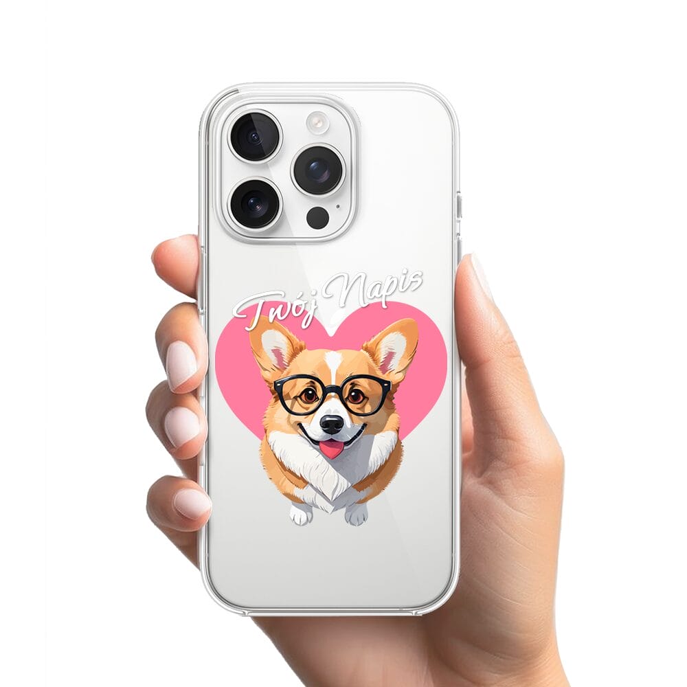 Etui do iPhone 14 Pro przeźroczyste, silikonowe Flexi, Puppy Love, pies rasy Corgi - obrazek 2