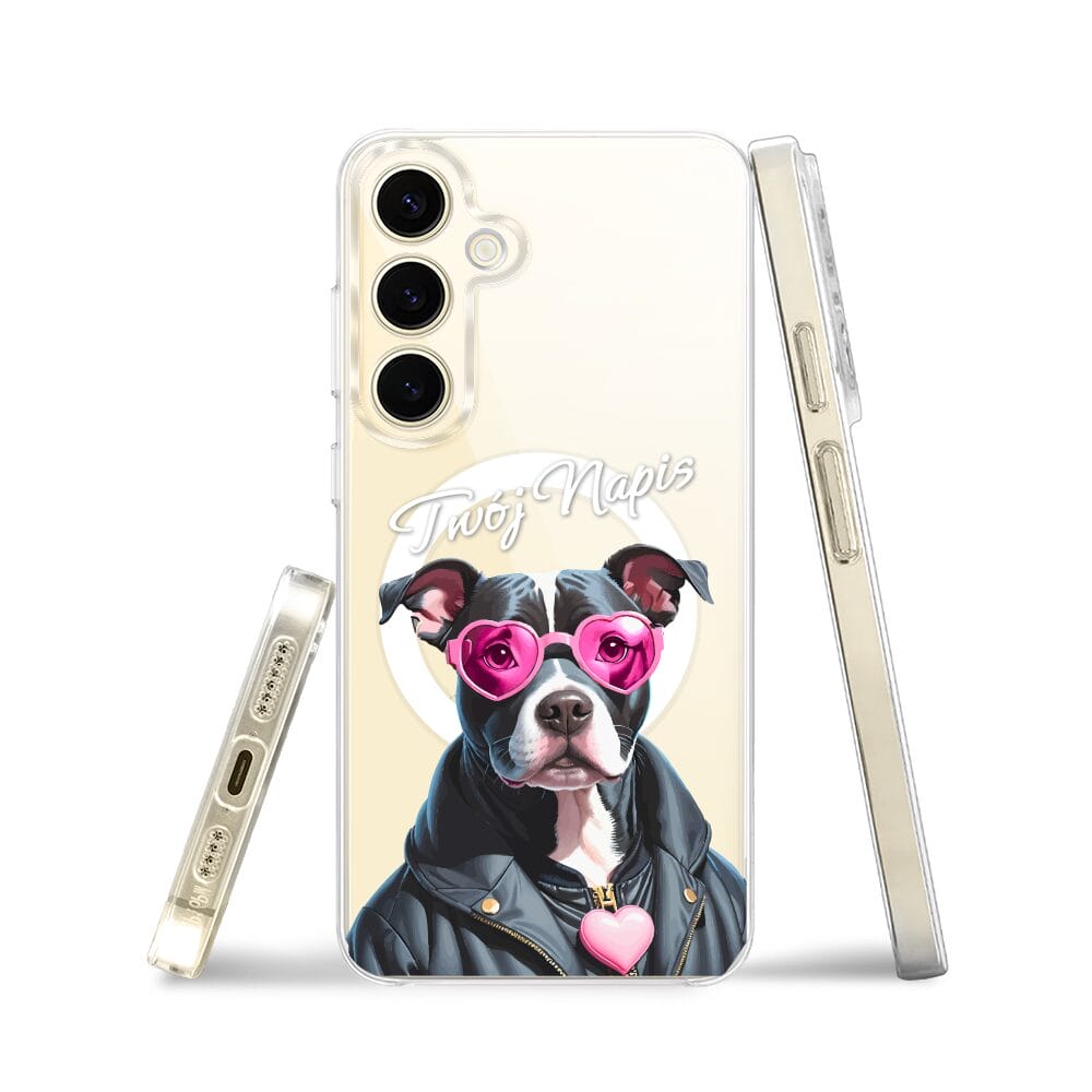 Etui do Samsung Galaxy S24 z MagSafe przeźroczyste, silikonowe Flexi, Puppy Love, pies rasy Amstaff - obrazek 3