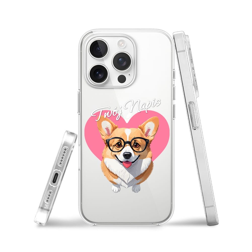 Etui do iPhone 15 Pro przeźroczyste, silikonowe Flexi, Puppy Love, pies rasy Corgi - obrazek 3