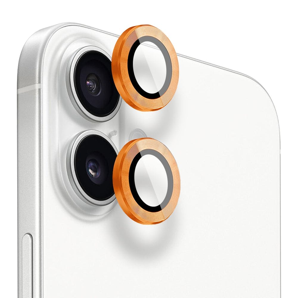 Metalowa osłona obiektywu aparatu ze szkła hartowanego 9H do iPhone 16 Plus, 1 zestaw, pomarańczowa - obrazek 2