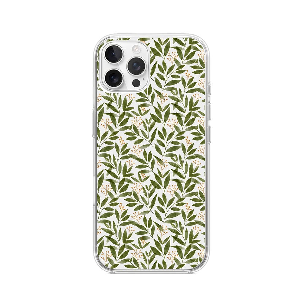 Etui do iPhone 12 Pro Max przeźroczyste, silikonowe Flexi, zielone gałązki