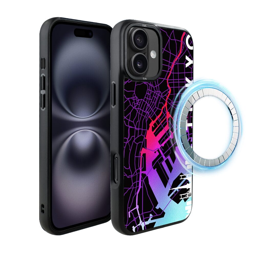 Etui do iPhone 16 IBIZU DropGuard Matt z MagSafe, Mapy Świata, Tokyo