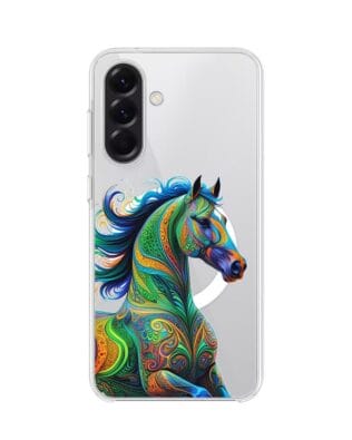 Etui do Samsung Galaxy A56 5G z MagSafe przeźroczyste, silikonowe Flexi, Dzika Mandala, Koń