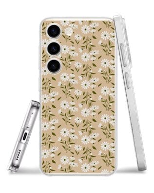 Etui do Samsung Galaxy S23 przeźroczyste, silikonowe Flexi, delikatne kwiatki na cielistym tle