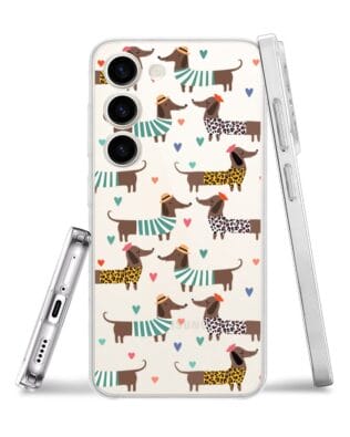Etui do Samsung Galaxy S23 przeźroczyste, silikonowe Flexi, zakochane jamniki