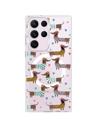 Etui do Samsung Galaxy S23 Ultra z MagSafe przeźroczyste, silikonowe Flexi, zakochane jamniki