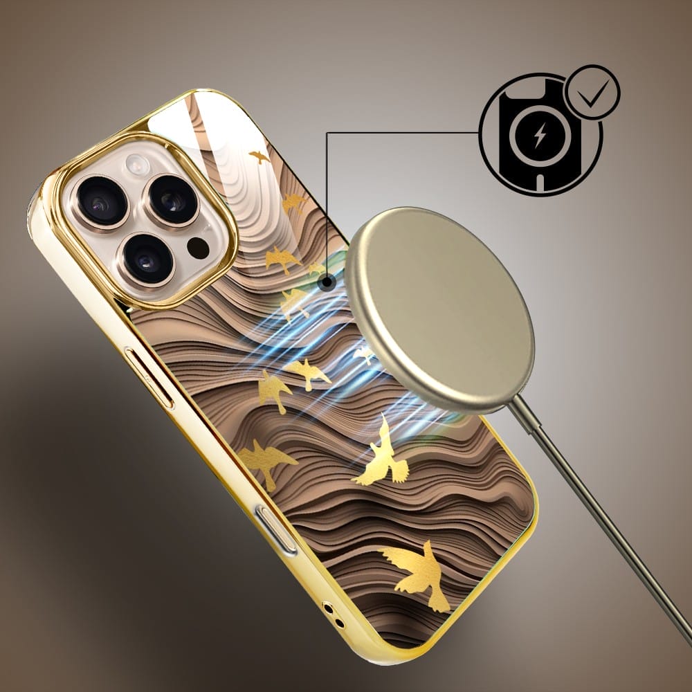 Etui do iPhone 16 Pro IBIZU Elite Glass z MagSafe Zwierzęta, Piaskowa odyseja, złote - obrazek 7