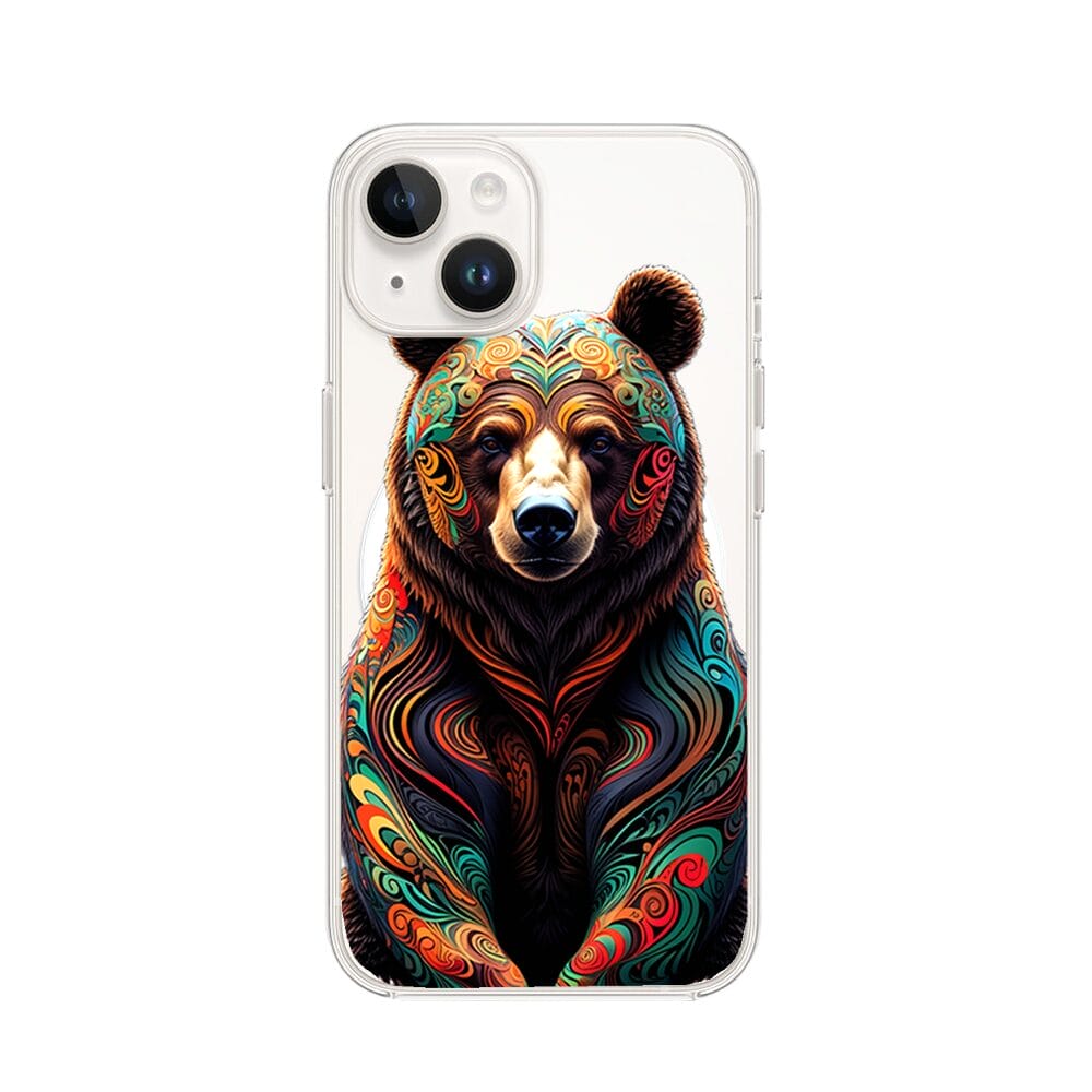 Etui do iPhone 13 Mini z MagSafe przeźroczyste, silikonowe Flexi, Dzika Mandala, Niedźwiedź