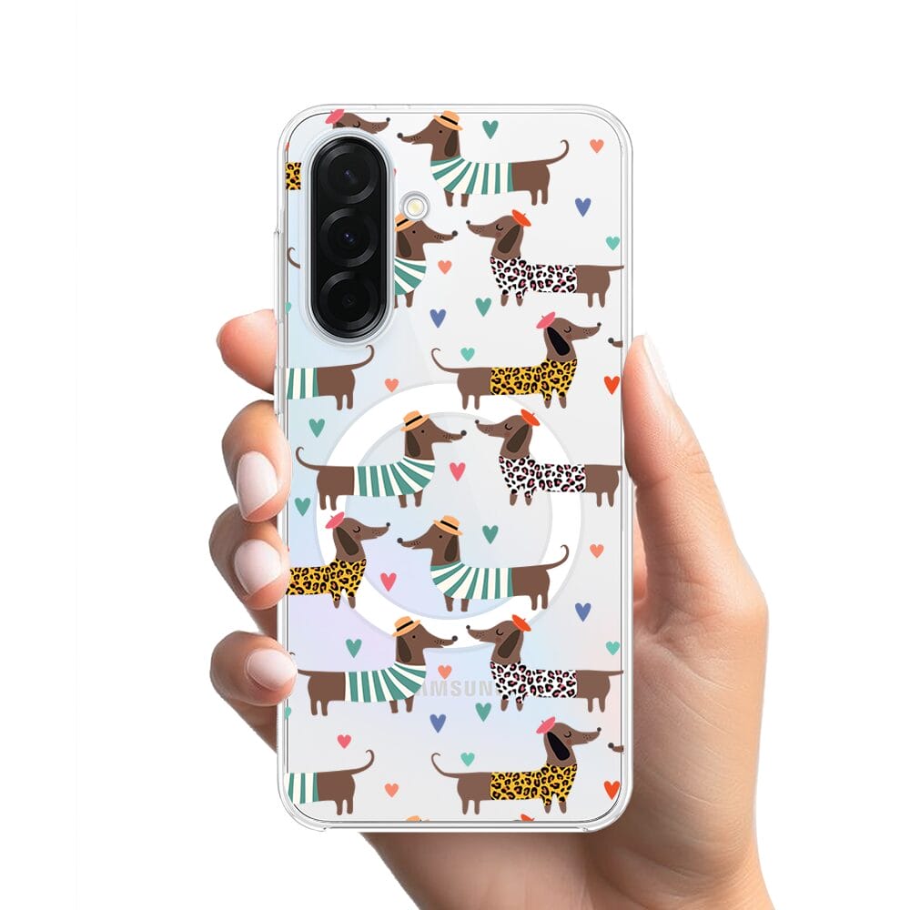 Etui do Samsung Galaxy A36 5G z MagSafe przeźroczyste, silikonowe Flexi, zakochane jamniki - obrazek 2