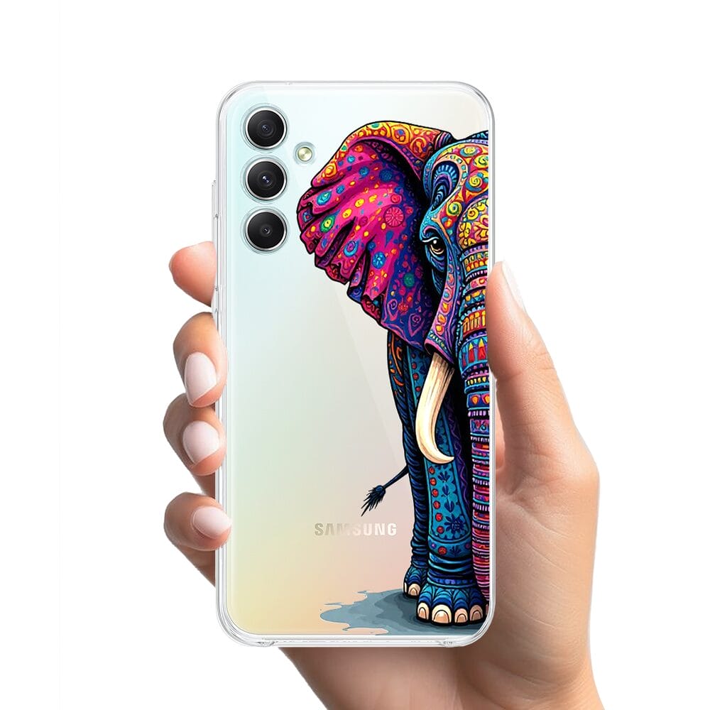 Etui do Samsung Galaxy A34 5G przeźroczyste, silikonowe Flexi, Dzika Mandala, Słoń - obrazek 2