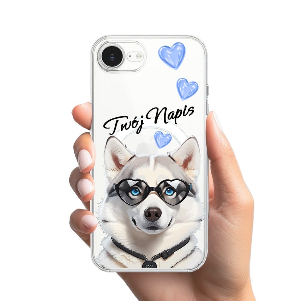 Etui do iPhone 16e z MagSafe przeźroczyste, silikonowe Flexi, Puppy Love, pies rasy Husky - obrazek 2
