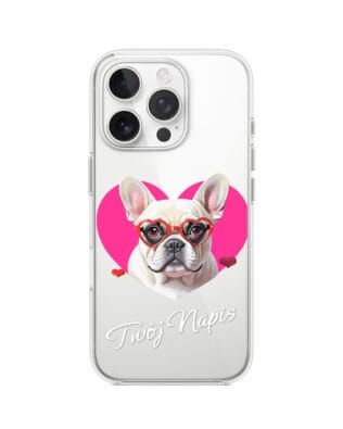 Etui do iPhone 16 Pro przeźroczyste, silikonowe Flexi, Puppy Love, pies rasy Buldog Francuski