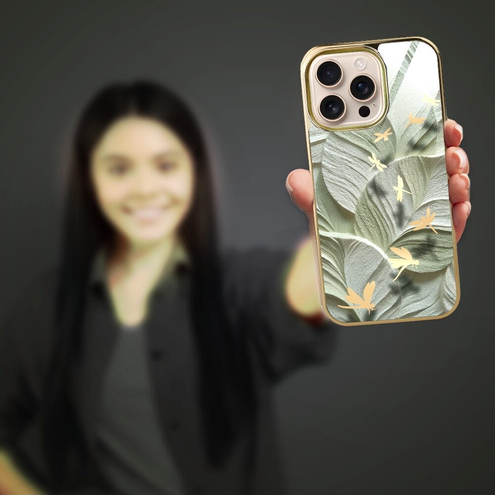 Etui do iPhone 16 Pro Max IBIZU Elite Glass z MagSafe Kwiaty, Taniec ważek, złote - obrazek 6