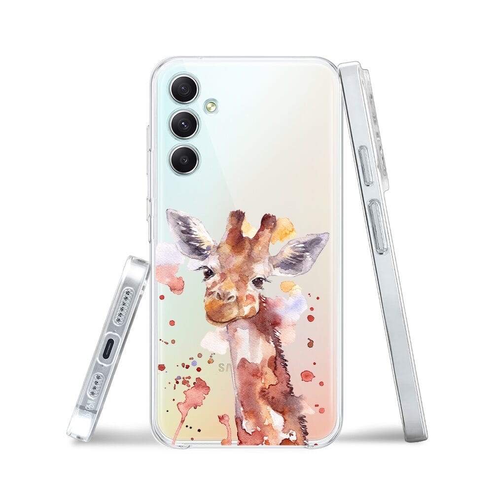 Etui do Samsung Galaxy A34 5G przeźroczyste, silikonowe Flexi, Akwarelowe Zoo, Żyrafa - obrazek 3