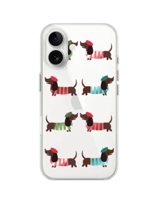 Etui do iPhone 16 przeźroczyste, silikonowe Flexi, jamnik w Paryżu