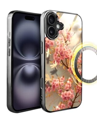 Etui do iPhone 16 Plus IBIZU Elite Glass z MagSafe Magia Azji, Taniec sakury, czarne