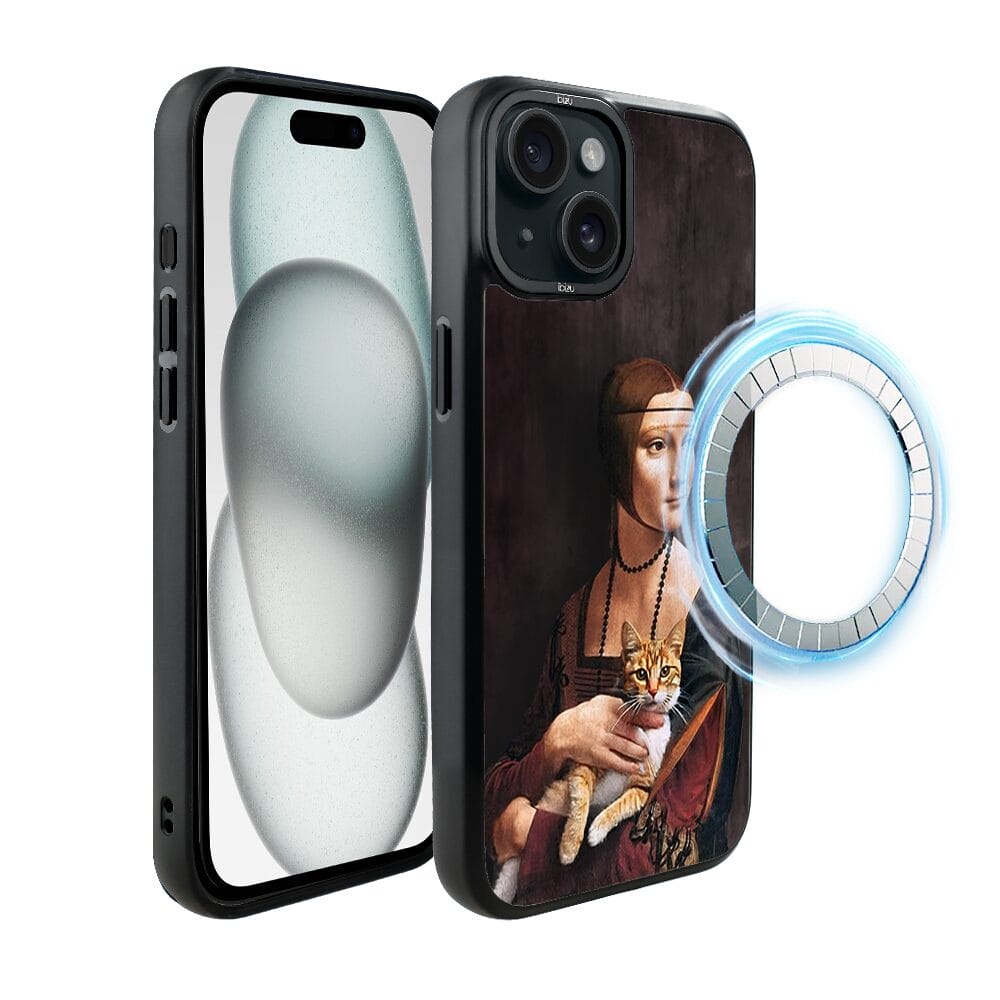 Etui do iPhone 15 Plus IBIZU DropGuard Matt z MagSafe, Leonardo Da Vinci, dama z kotem