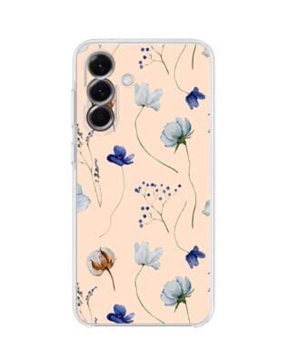 Etui do Samsung Galaxy A56 5G przeźroczyste, silikonowe Flexi, kwiatki niebieskie na pudrowym tle