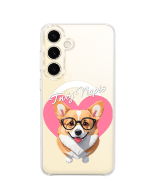 Etui do Samsung Galaxy S24 z MagSafe przeźroczyste, silikonowe Flexi, Puppy Love, pies rasy Corgi