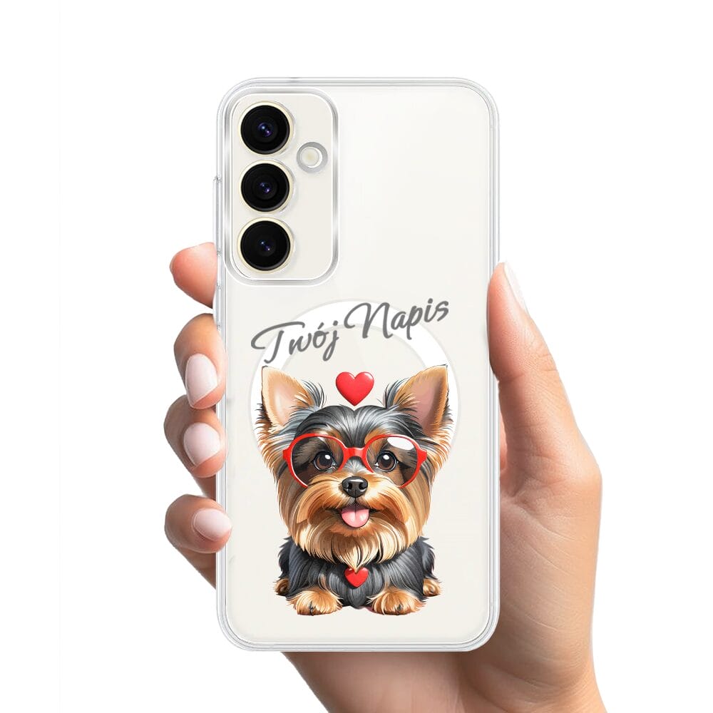 Etui do Samsung Galaxy S23 z MagSafe przeźroczyste, silikonowe Flexi, Puppy Love, pies rasy York - obrazek 2