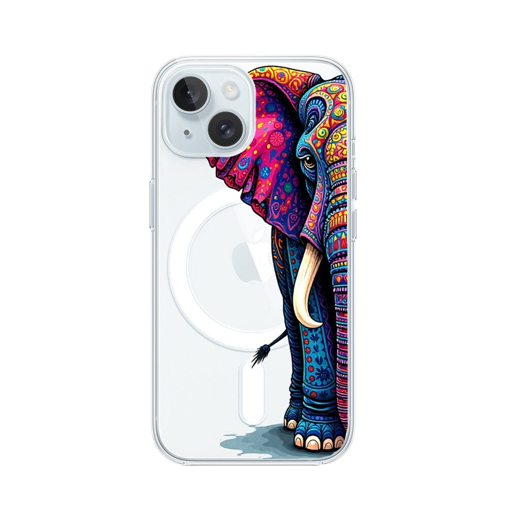 Etui do iPhone 15 z MagSafe przeźroczyste, silikonowe Flexi, Dzika Mandala, Słoń