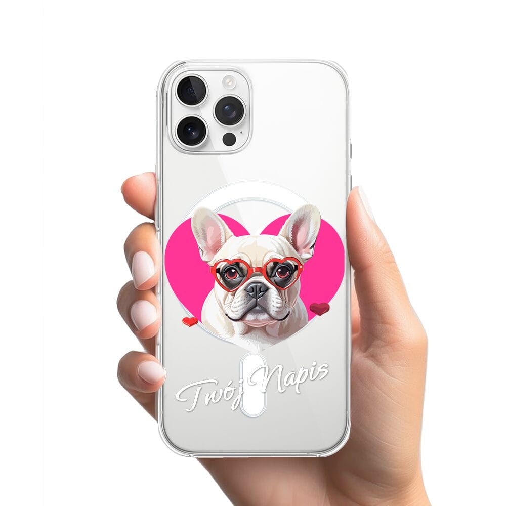 Etui do iPhone 12 Pro Max z MagSafe przeźroczyste, silikonowe Flexi, Puppy Love, pies rasy Buldog Francuski - obrazek 2
