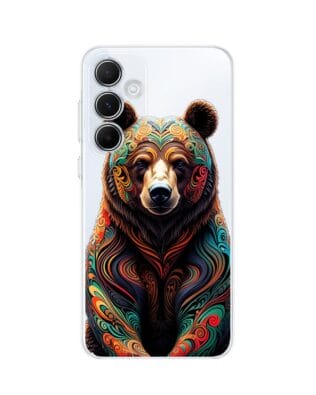 Etui do Samsung Galaxy M35 5G przeźroczyste, silikonowe Flexi, Dzika Mandala, Niedźwiedź