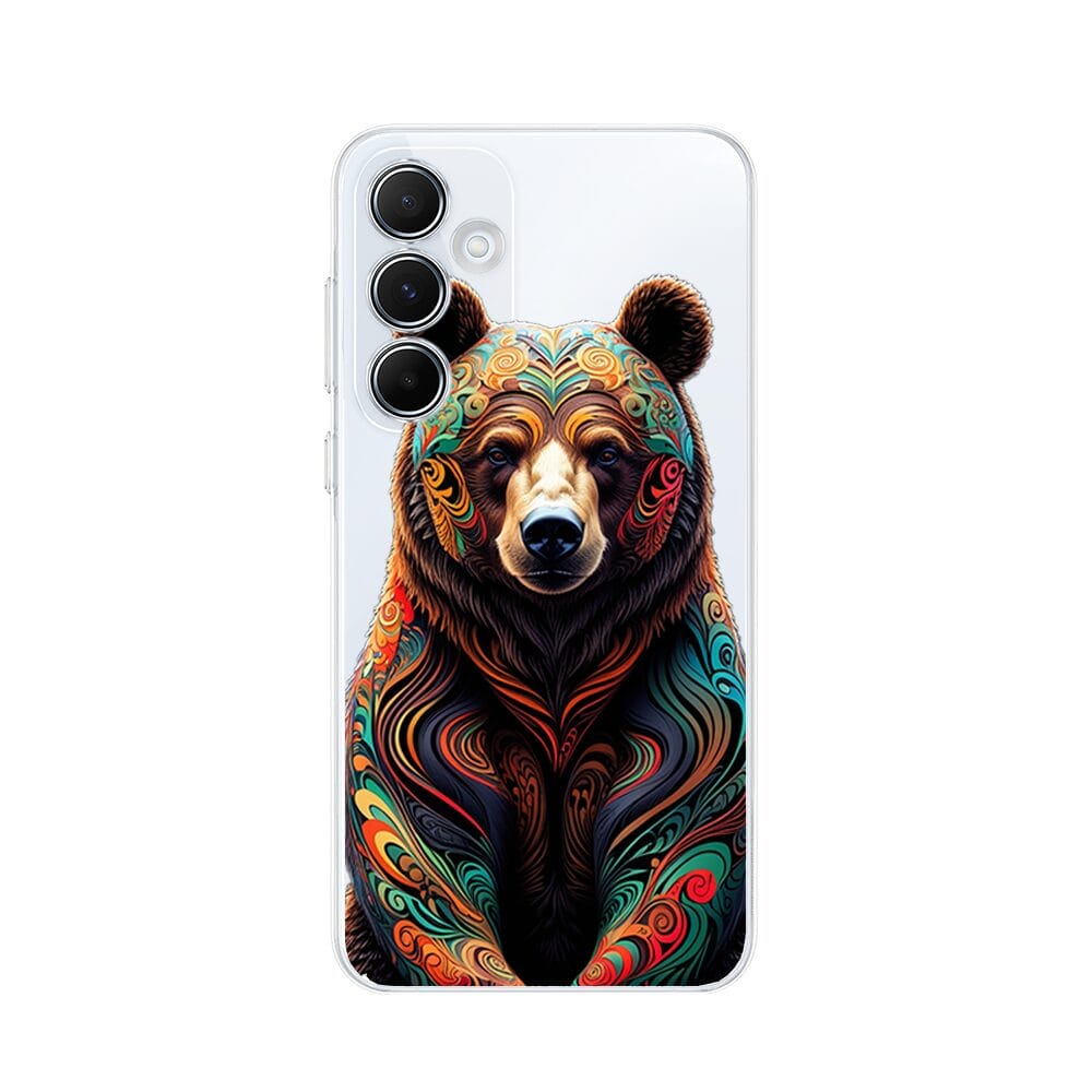 Etui do Samsung Galaxy M35 5G przeźroczyste, silikonowe Flexi, Dzika Mandala, Niedźwiedź