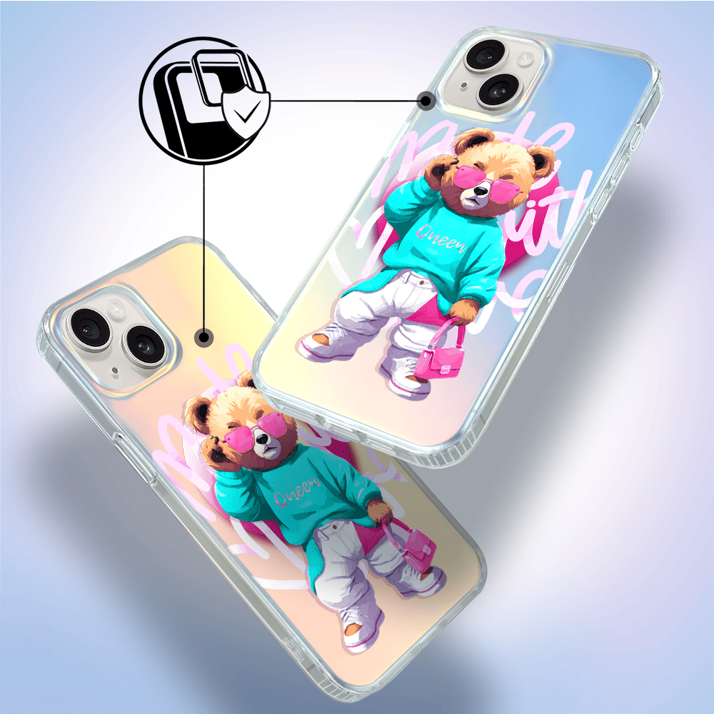 Etui do iPhone 14 IBIZU California Sunset, zmieniające kolor, Pink Queen, stylowy miś - obrazek 3