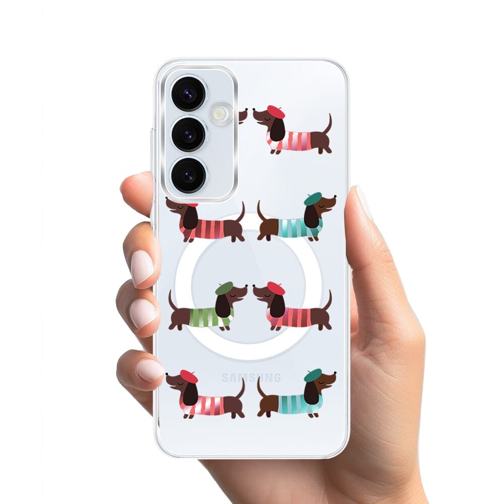 Etui do Samsung Galaxy A55 5G z MagSafe przeźroczyste, silikonowe Flexi, jamnik w Paryżu - obrazek 2