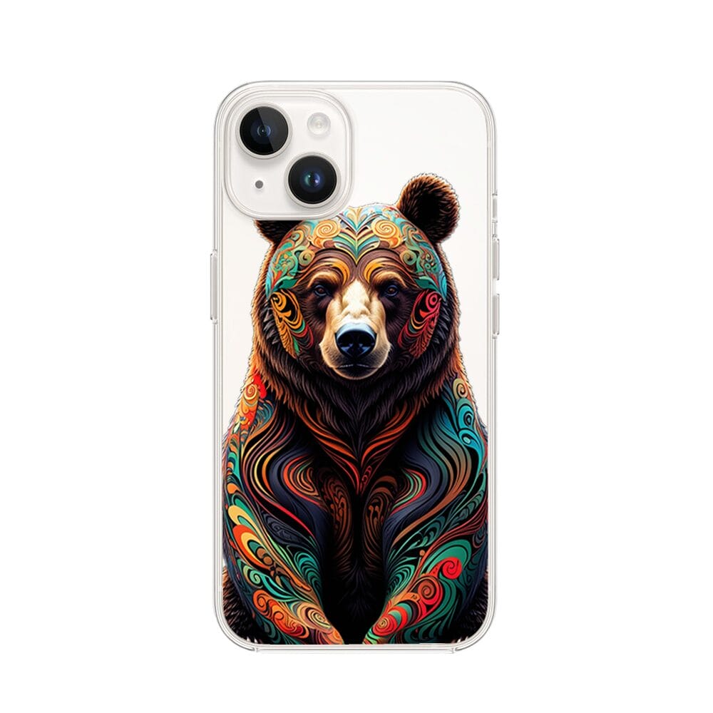 Etui do iPhone 14 przeźroczyste, silikonowe Flexi, Dzika Mandala, Niedźwiedź