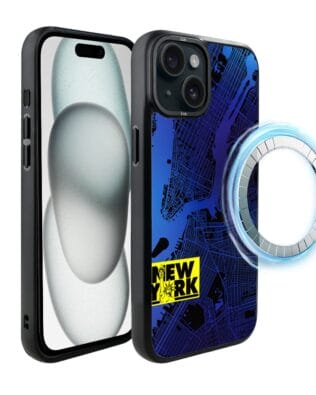 Etui do iPhone 15 Plus IBIZU DropGuard Matt z MagSafe, Mapy Świata, New York