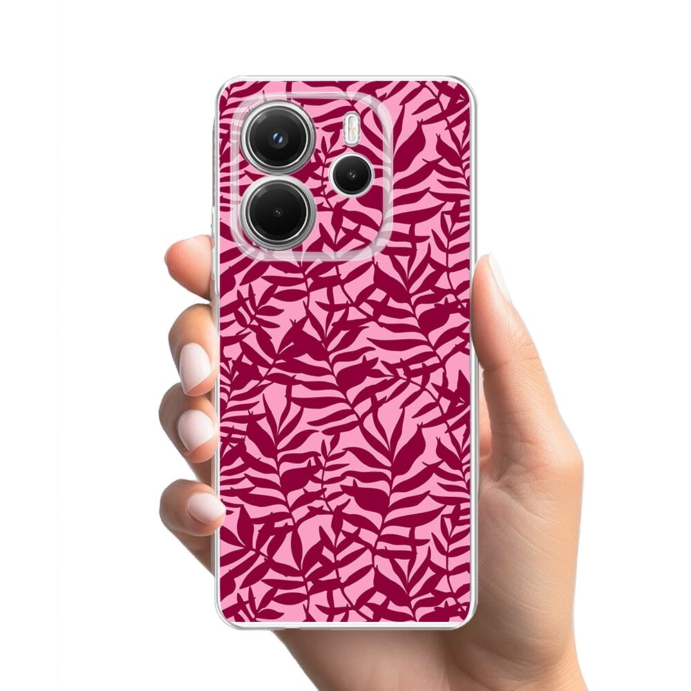 Etui do Xiaomi Redmi Note 14 5G przeźroczyste, silikonowe Flexi, bordowe liście - obrazek 2