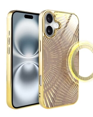 Etui do iPhone 16 Plus IBIZU Elite Glass z MagSafe Mistyczne wzory, Boski promień beżowe, złote