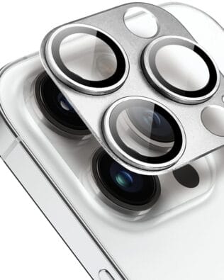 Metalowa osłona na cały aparat z wbudowanymi szkłami do iPhone 14 Pro Max, srebrna