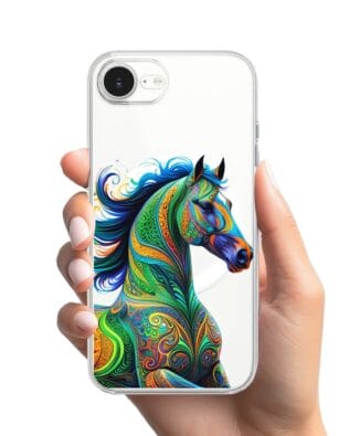 Etui do iPhone 16e z MagSafe przeźroczyste, silikonowe Flexi, Dzika Mandala, Koń