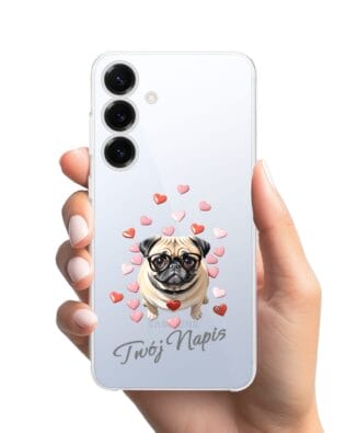 Etui do Samsung Galaxy S25 Plus przeźroczyste, silikonowe Flexi, Puppy Love, pies rasy Mops