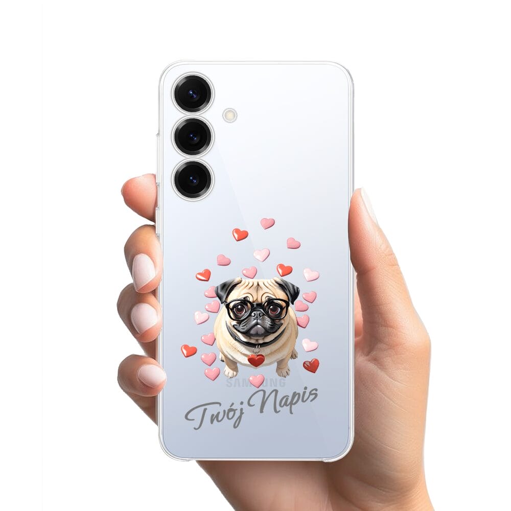 Etui do Samsung Galaxy S25 Plus przeźroczyste, silikonowe Flexi, Puppy Love, pies rasy Mops - obrazek 2
