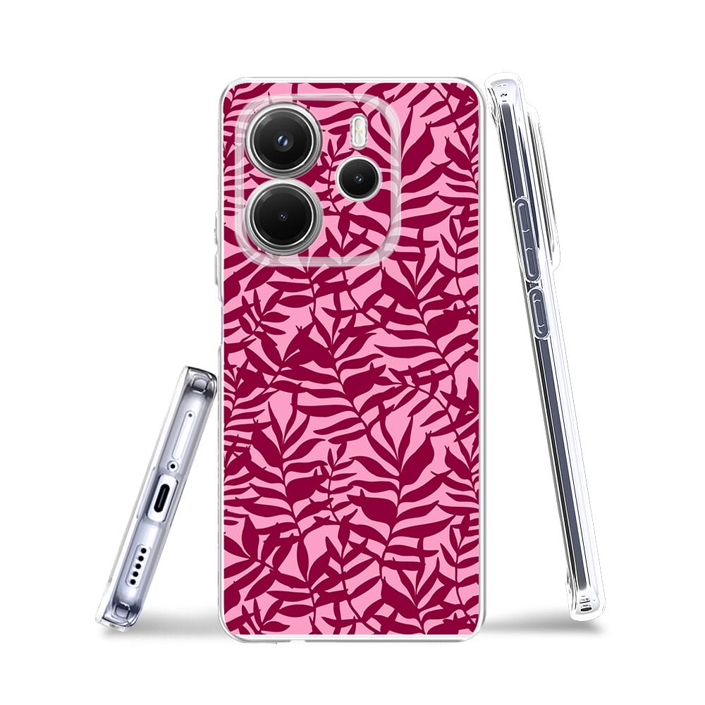 Etui do Xiaomi Redmi Note 14 5G przeźroczyste, silikonowe Flexi, bordowe liście - obrazek 3