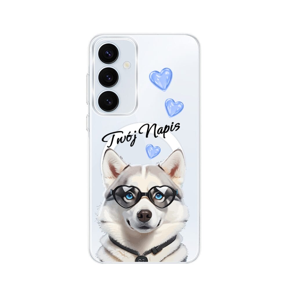 Etui do Samsung Galaxy A55 5G z MagSafe przeźroczyste, silikonowe Flexi, Puppy Love, pies rasy Husky