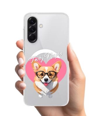Etui do Samsung Galaxy A56 5G z MagSafe przeźroczyste, silikonowe Flexi, Puppy Love, pies rasy Corgi