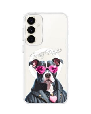 Etui do Samsung Galaxy S23 Plus z MagSafe przeźroczyste, silikonowe Flexi, Puppy Love, pies rasy Amstaff