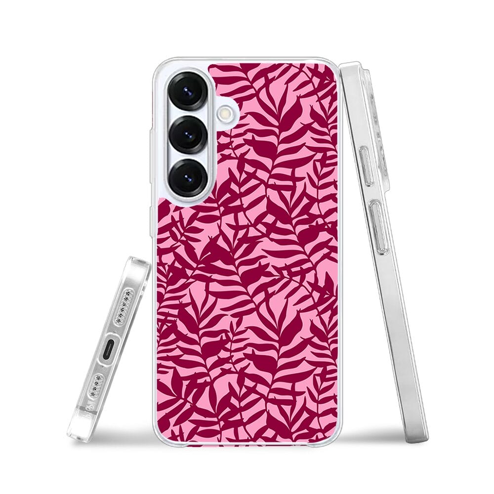 Etui do Samsung Galaxy S25 z MagSafe przeźroczyste, silikonowe Flexi, bordowe liście - obrazek 3