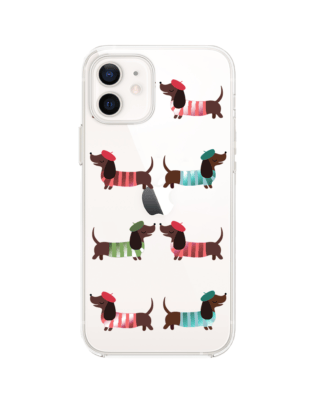 Etui do iPhone 12 przeźroczyste, silikonowe Flexi, jamnik w Paryżu