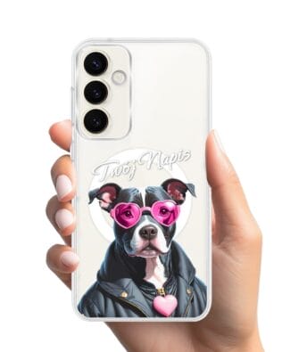 Etui do Samsung Galaxy S23 Plus z MagSafe przeźroczyste, silikonowe Flexi, Puppy Love, pies rasy Amstaff