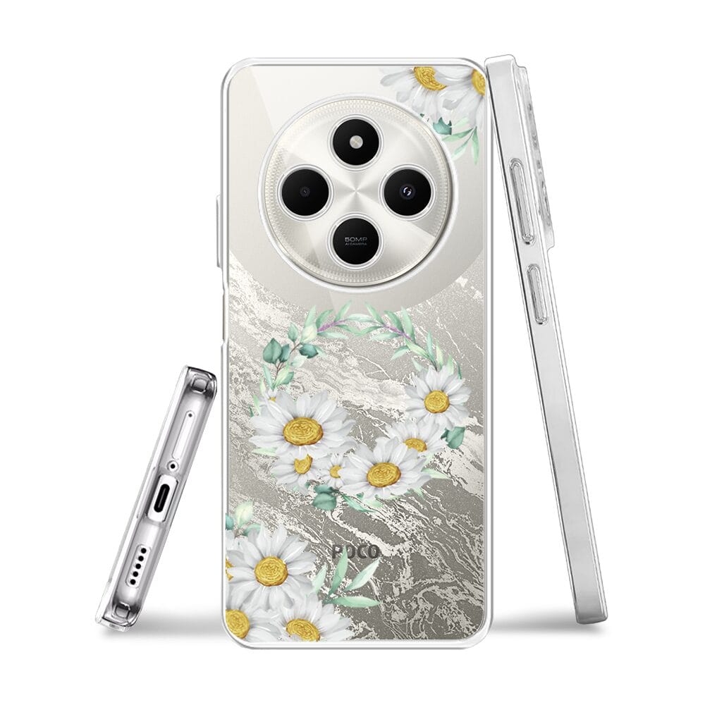 Etui do Xiaomi POCO C75 przeźroczyste, silikonowe Flexi, wianek stokrotek - obrazek 3