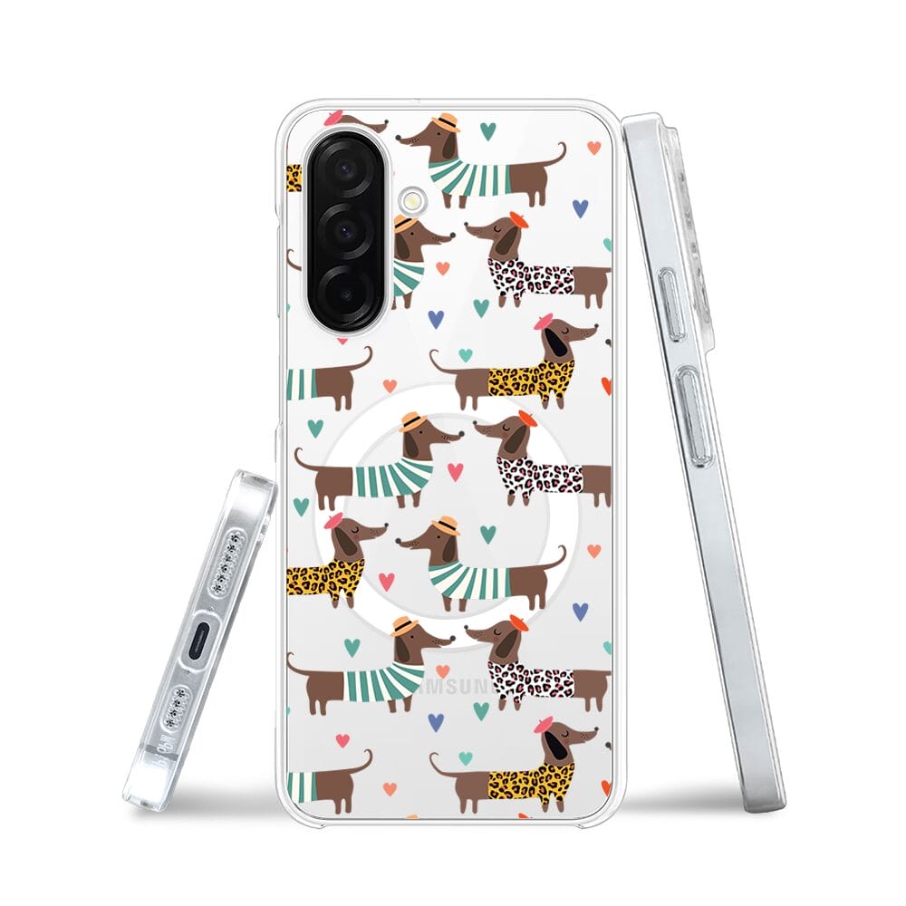 Etui do Samsung Galaxy A26 5G z MagSafe przeźroczyste, silikonowe Flexi, zakochane jamniki - obrazek 3