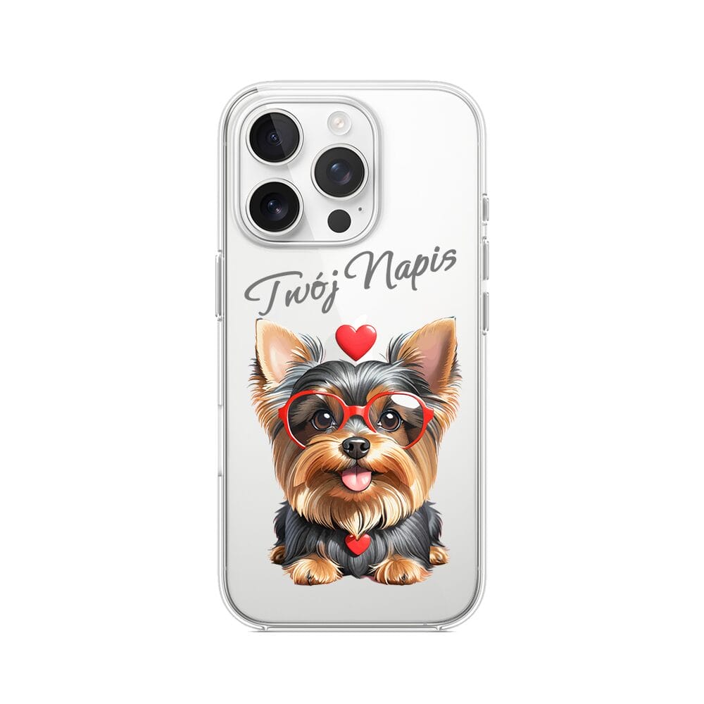 Etui do iPhone 15 Pro przeźroczyste, silikonowe Flexi, Puppy Love, pies rasy York